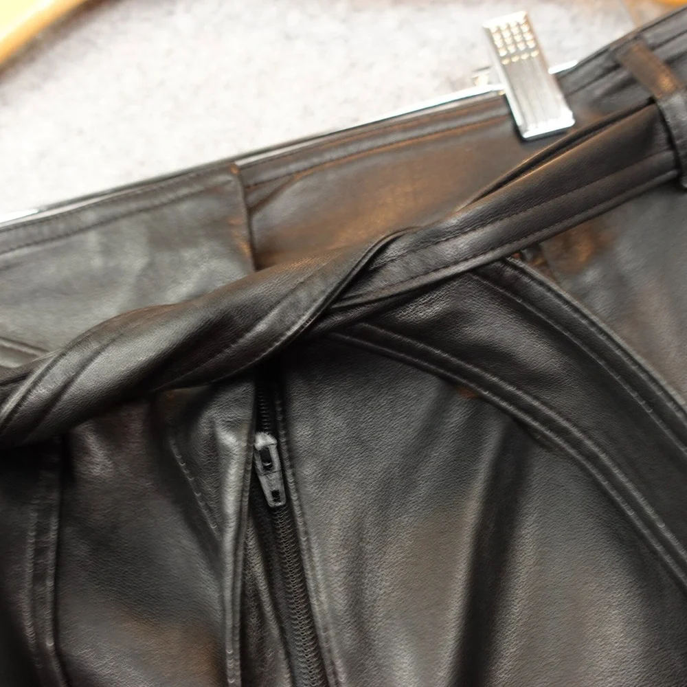 Y2K Black‎ Vegan Leather Skirt 12 Belted Rocker Downtown Girl Preppy ANN TAYLOR
